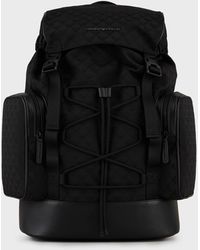 Emporio Armani Nylon Hiking Backpack With All-over Jacquard Eagle - Black