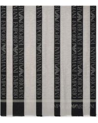 Emporio Armani - Striped Jacquard Cotton Acetate Stole With Fringe And Logo - Lyst