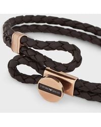 Emporio Armani Brown Signature Medallion And Woven Leather Men's Bracelet
