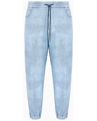 Emporio Armani - Denim-effect Printed Jersey Drawstring Trousers With Elasticated Cuffs - Lyst