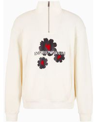 Emporio Armani - Sweatshirt Mit Stehkragen, Partiellem Reißverschluss Und "mon amour"-print - Lyst