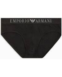 Emporio Armani - Superfine Cotton Briefs With Logo Waistband - Lyst