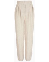 Emporio Armani - Oval-leg Trousers In An Armure Linen-blend Crêpe - Lyst