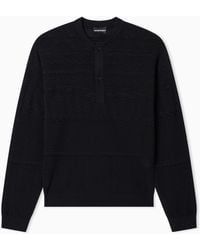 Emporio Armani - Lyocell-Blend, Henley Neckline Jumper - Lyst