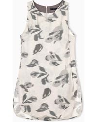 Emporio Armani - Linen Top With A Chiné Flower Print And Concealed Back Zip - Lyst