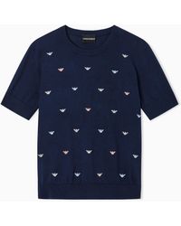 Emporio Armani - Jumper With All-Over Micro Eagle Embroidery - Lyst