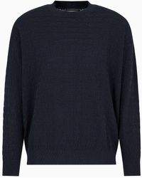 Emporio Armani - Cotton Jumper With All-over Jacquard Lettering - Lyst