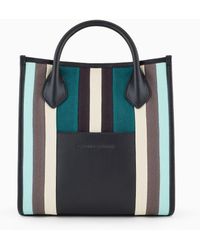 Emporio Armani - Mini Shopper Bag In Multicolour Striped Canvas - Lyst
