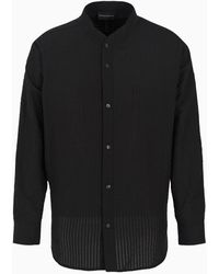Emporio Armani - Asv Comfort-fit Guru-collar Shirt In Lyocell-blend, Seersucker-look Fabric - Lyst