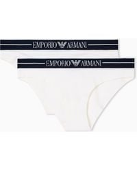 Emporio Armani - Two-Pack Of Asv Organic-Cotton Thongs With Logo Waistband - Lyst