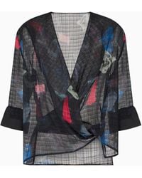 Emporio Armani - Blouse En Soie Torsadée À Motif Micro-Carreaux Et Imprimé Abstrait - Lyst