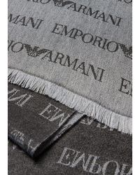 Emporio Armani Schal Aus Wollmischung Mit Allover-jacquard-schriftzug - Grau