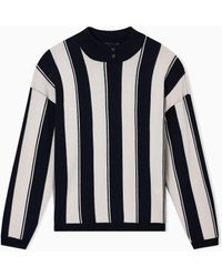 Emporio Armani - Plain-Knit Virgin-Wool Jumper With Striped Intarsia - Lyst