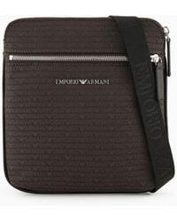 Emporio Armani - Flat Shoulder Bag In Nylon With All-over Jacquard Logo Lettering - Lyst