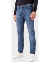 Emporio Armani J06 Slim-fit Twill-melange Jeans In Comfort Denim - Blue