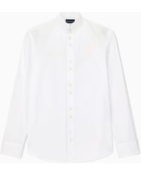Emporio Armani - Cotton Dress Shirt With Mandarin Collar And Buttoned Cuffs - Lyst