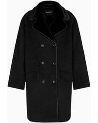 Emporio Armani - Manteau À Double Boutonnage En Tissu De Mélange De Laine Compacte - Lyst