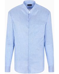 Emporio Armani - Hemd Mit Grandad-Kragen, Gefertigt Aus Leinenchambray-Seiden-Mischung - Lyst