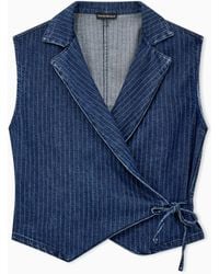 Emporio Armani - Pinstriped Denim Wrap Waistcoat With Lapels And A Side Tie - Lyst