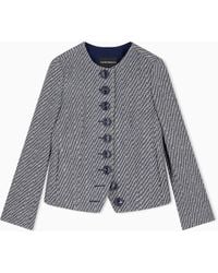 Emporio Armani - Collarless Virgin Wool Blazer With Diagonal Tricot Effect - Lyst