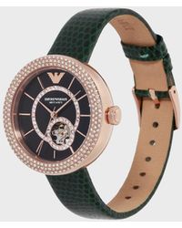 Emporio Armani - Automatic Green Leather Watch - Lyst
