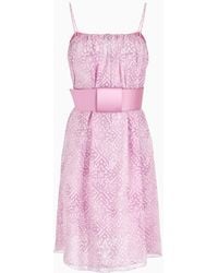 Emporio Armani - Silk-crépon Dress With Stencil Flower Print And Oversized Satin Belt - Lyst