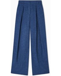 Emporio Armani - Icon Linen Chambray Trousers With Godet Pleats - Lyst