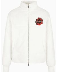 Emporio Armani - Nylon Quilted Jacket With Floral Jacquard Motif And Mon Amour Print - Lyst