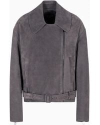 Emporio Armani - Icon Nubuck Calf Leather Biker Jacket - Lyst