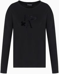Emporio Armani - Asv Organic-Jersey Long-Sleeved T-Shirt With A Flocked Logo Print - Lyst