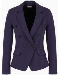 Emporio Armani - Jersey Double-breasted Jacket With Embossed Jacquard Chevron Motif - Lyst