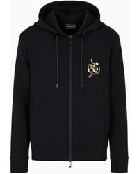 Emporio Armani - Asv Double-Jersey Hooded Zip Sweatshirt With Lunar New Year Embroidery - Lyst