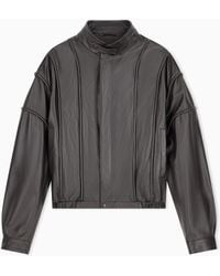 Emporio Armani - Cropped Nappa Leather Blouson Jacket With A Stand Collar - Lyst
