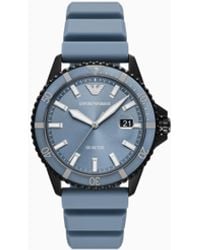 Emporio Armani - Orologio World Explorer A Tre Lancette Con Data E Silicone Blu - Lyst