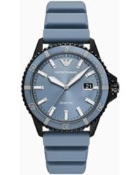 Emporio Armani - Orologio World Explorer A Tre Lancette Con Data E Silicone Blu - Lyst