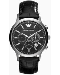 Emporio Armani - Men's Three-hand Date Black Leather Watch - Lyst
