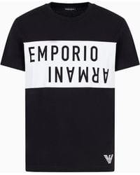 Emporio Armani - Beachwear T-shirt In Jersey With A Bold Logo Print - Lyst