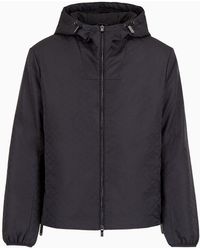 Emporio Armani - Hooded Nylon Jacket With All-over Jacquard Monogram - Lyst