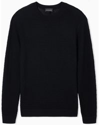 Emporio Armani - Virgin-Wool Jumper With All-Over Jacquard Lettering - Lyst