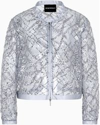 Emporio Armani - Bolero Mit Reißverschluss Aus Tüll Mit Durchgehender Stickerei Aus Mikropailletten Und Schmucksteinen - Lyst