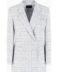 Emporio Armani - Icon Double-Breasted Linen-Blend Blazer With A Check Motif - Lyst