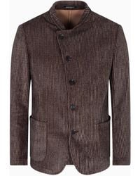 Emporio Armani - Printed Corduroy Jacket With Guru Collar And Off-Centre Fastening - Lyst