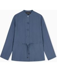 Emporio Armani - Pinstriped Fluid Fabric Guru-Collar Jacket - Lyst