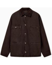 Emporio Armani - Cotton Caban Coat With A Corduroy Collar And Patch Pockets - Lyst