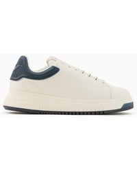 Emporio Armani - Leather Sneakers With Semi-transparent Back And Knurled Sole - Lyst