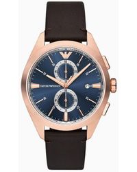 Emporio Armani - Chronograph Brown Leather Watch - Lyst