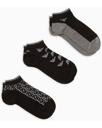 Emporio Armani - Three-pack Of Ankle Socks With Jacquard Gifting Logo - Lyst
