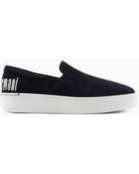 Emporio Armani - Suede Slip-ons With Icon Graphic Logo - Lyst