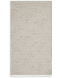 Emporio Armani - Brushed-fabric Scarf With All-over Lettering - Lyst