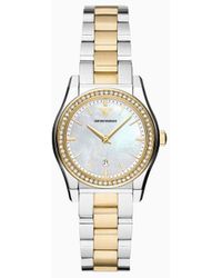 Emporio Armani - Three-hand Date Two-tone Stainless Steel Watch - Lyst